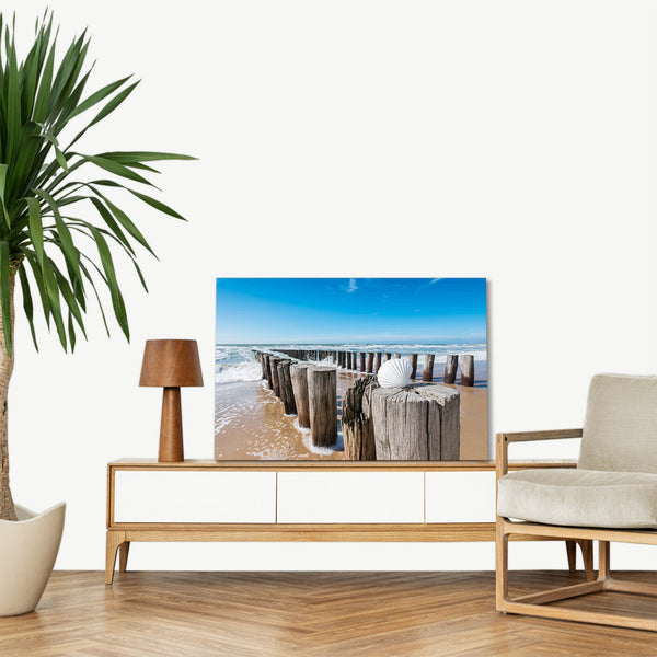 Quadro Stampa su Tela con Telaio in legno panorama mare spiaggia