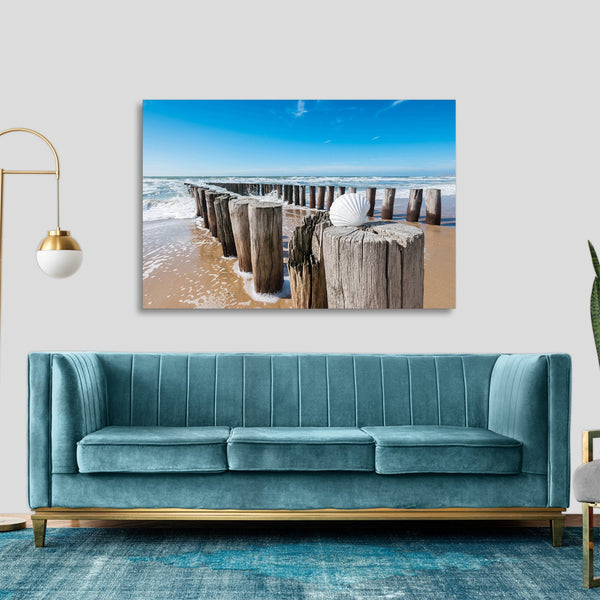 Quadro Stampa su Tela con Telaio in legno panorama mare spiaggia