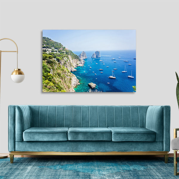Quadro Stampa su Tela con Telaio in legno panorama napoli isola di capri