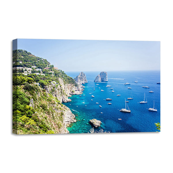 Quadro Stampa su Tela con Telaio in legno panorama napoli isola di capri