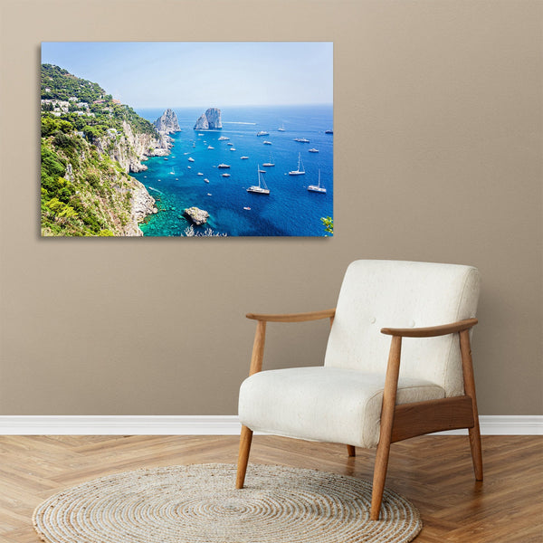 Quadro Stampa su Tela con Telaio in legno panorama napoli isola di capri