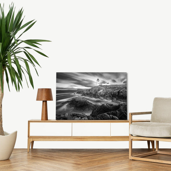 Quadro Stampa su Tela con Telaio in legno panorama mare faro
