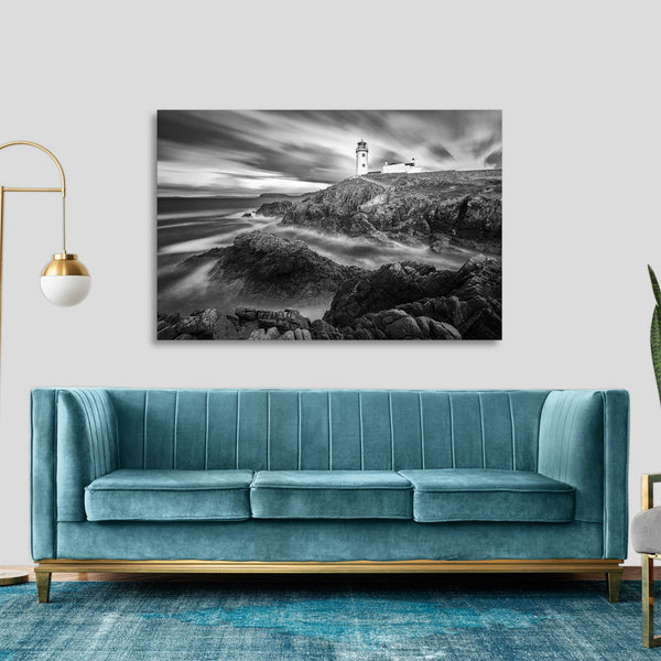 Quadro Stampa su Tela con Telaio in legno panorama mare faro