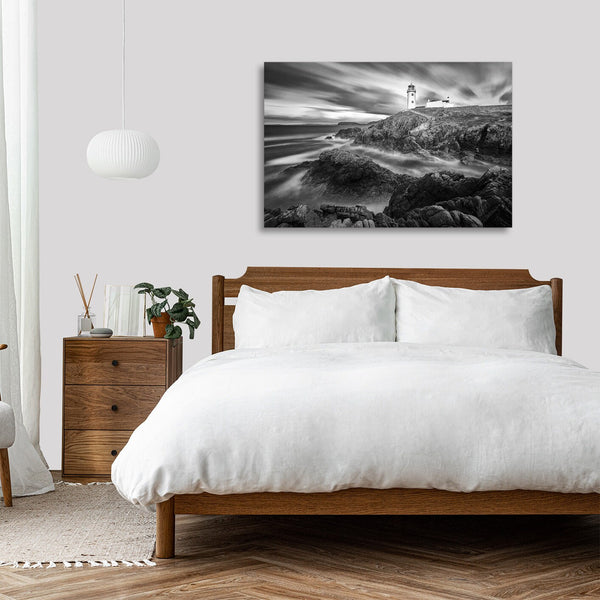 Quadro Stampa su Tela con Telaio in legno panorama mare faro