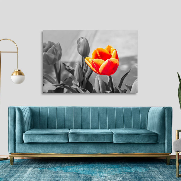 Quadro Stampa su Tela con Telaio in legno panorama fiori