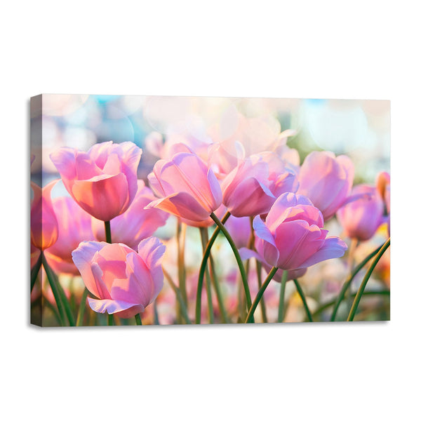 Quadro Stampa su Tela con Telaio in legno panorama fiori