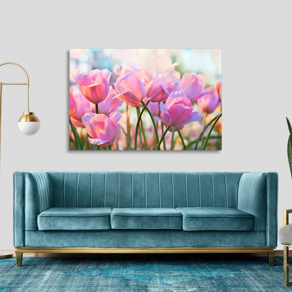 Quadro Stampa su Tela con Telaio in legno panorama fiori
