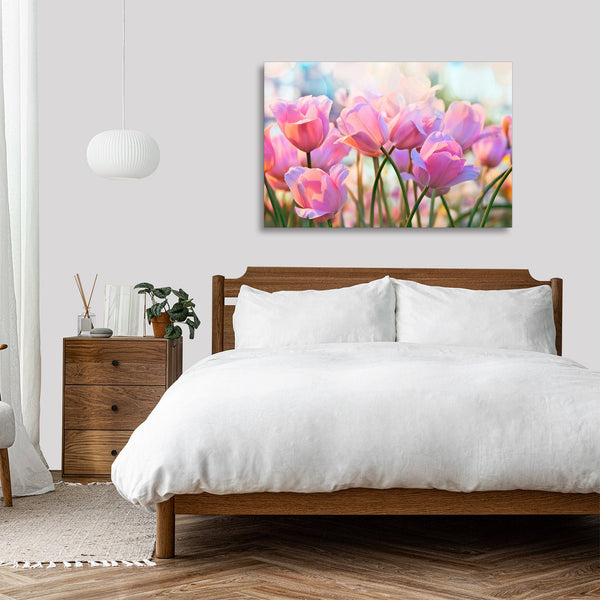 Quadro Stampa su Tela con Telaio in legno panorama fiori