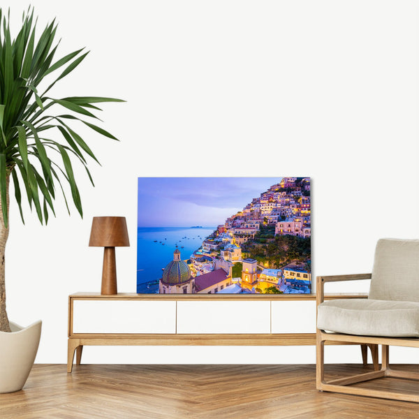Quadro Stampa su Tela con Telaio in legno panorama costiera amalfitana
