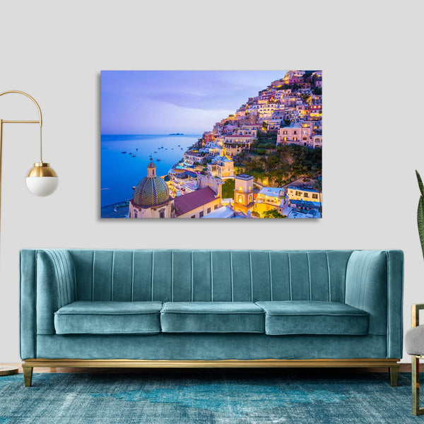 Quadro Stampa su Tela con Telaio in legno panorama costiera amalfitana