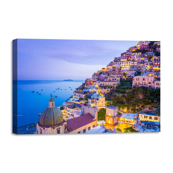 Quadro Stampa su Tela con Telaio in legno panorama costiera amalfitana