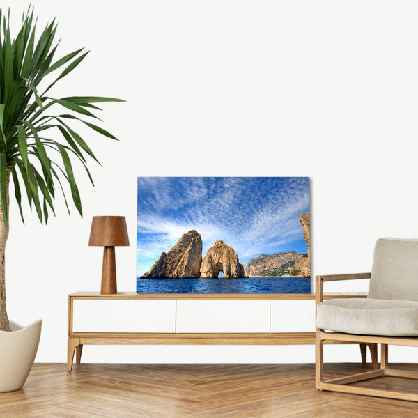 Quadro Stampa su Tela con Telaio in legno panorama isola di capri