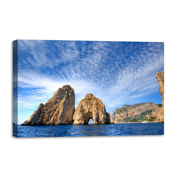 Quadro Stampa su Tela con Telaio in legno panorama isola di capri