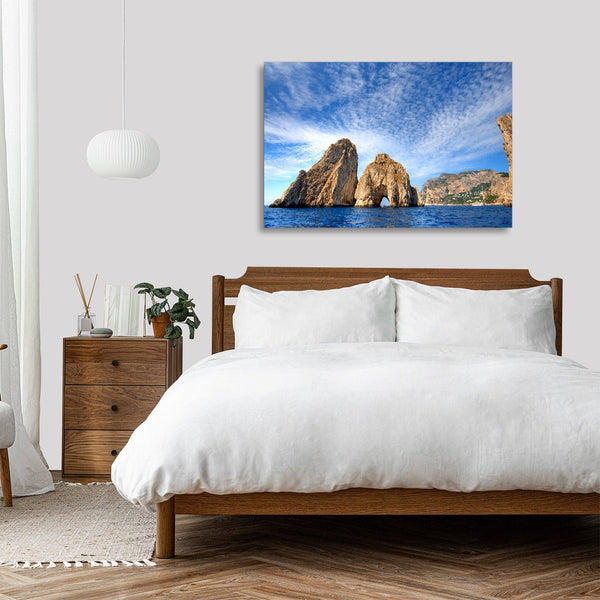 Quadro Stampa su Tela con Telaio in legno panorama isola di capri