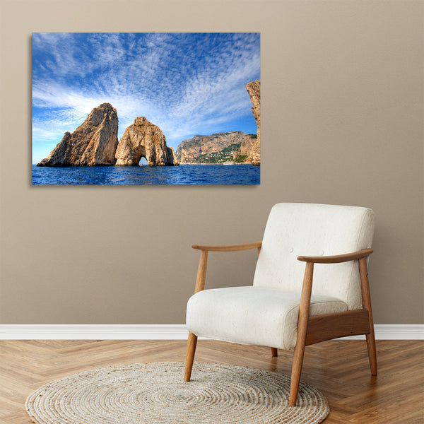 Quadro Stampa su Tela con Telaio in legno panorama isola di capri
