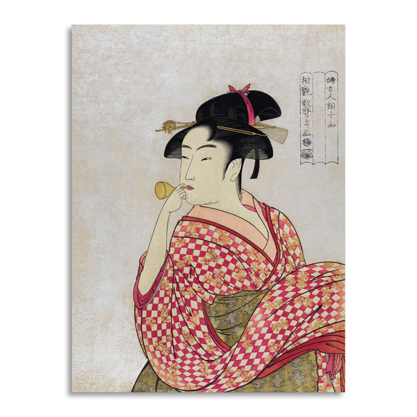 Quadro Stampa su Tela con Telaio in Legno Utamaro Kitagawa - Poppen o Fuku Musume