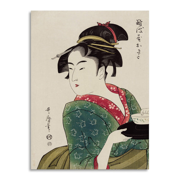 Quadro Stampa su Tela con Telaio in Legno Utamaro Kitagawa - Naniwaya Okita