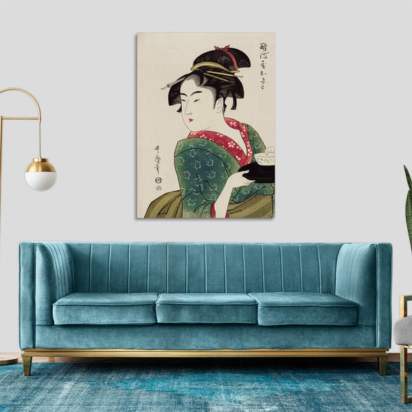 Quadro Stampa su Tela con Telaio in Legno Utamaro Kitagawa - Naniwaya Okita