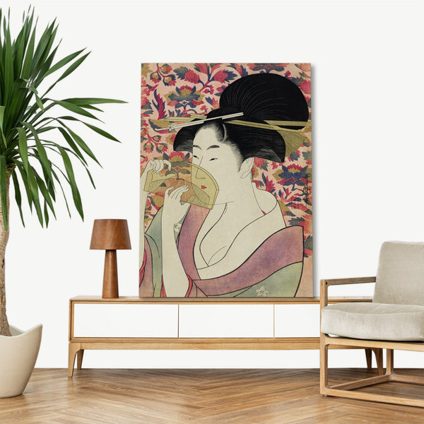 Quadro Stampa su Tela con Telaio in Legno Utamaro Kitagawa - Kushi
