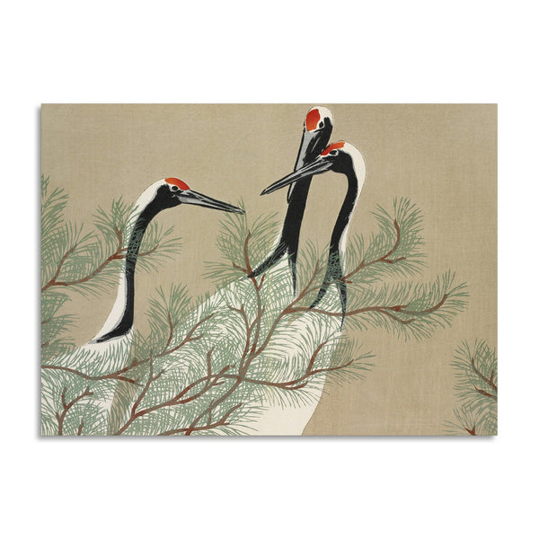 Quadro Stampa su Tela con Telaio in Legno Kamisaka Sekka - Cranes from Momoyogusa–Flowers of a Hundred Generations
