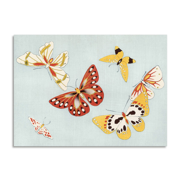 Quadro Stampa su Tela con Telaio in Legno Kamisaka Sekka - Japanese butterfly