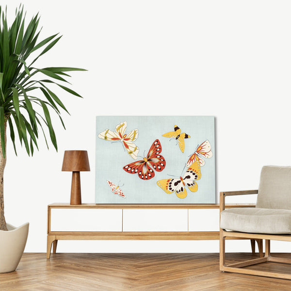 Quadro Stampa su Tela con Telaio in Legno Kamisaka Sekka - Japanese butterfly