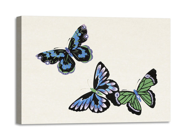 Quadro Stampa su Tela con Telaio in Legno Kamisaka Sekka - Japanese butterfly