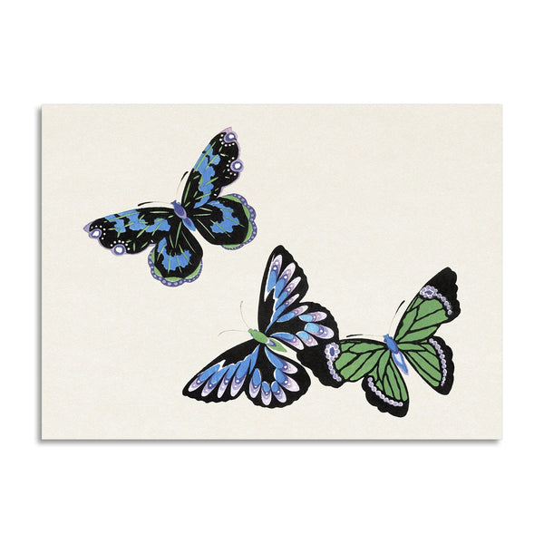 Quadro Stampa su Tela con Telaio in Legno Kamisaka Sekka - Japanese butterfly