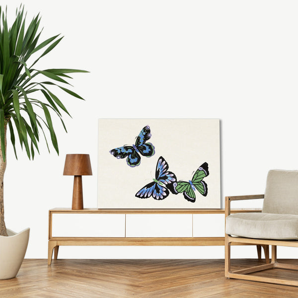 Quadro Stampa su Tela con Telaio in Legno Kamisaka Sekka - Japanese butterfly