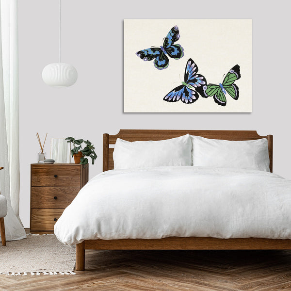 Quadro Stampa su Tela con Telaio in Legno Kamisaka Sekka - Japanese butterfly