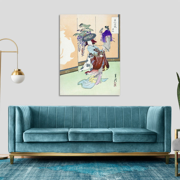Quadro Stampa su Tela con Telaio in Legno Ogata Gekko - The Call of the Cuckoo
