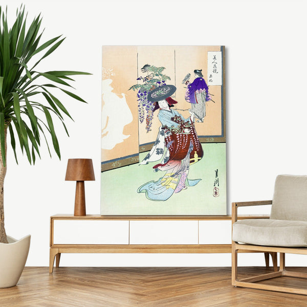 Quadro Stampa su Tela con Telaio in Legno Ogata Gekko - The Call of the Cuckoo