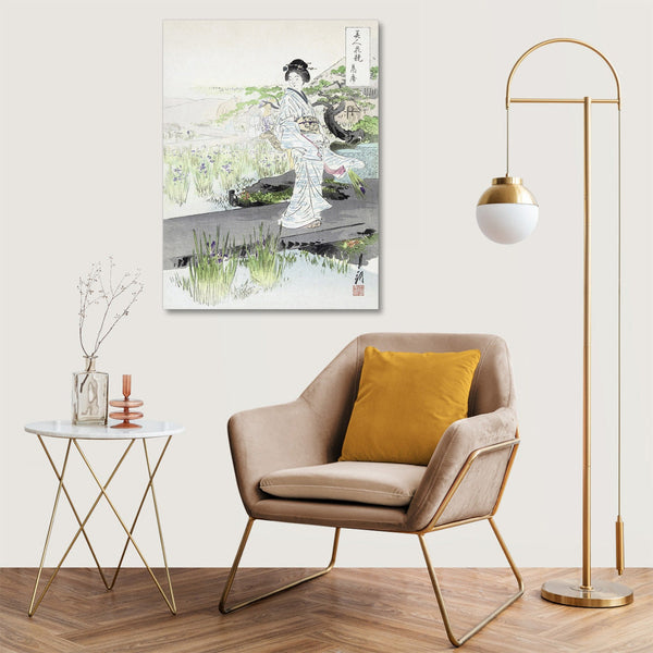 Quadro Stampa su Tela con Telaio in Legno Ogata Gekko - Iris Garden