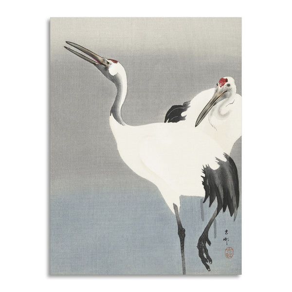 Quadro Stampa su Tela con Telaio in Legno Ohara Koson - Two cranes