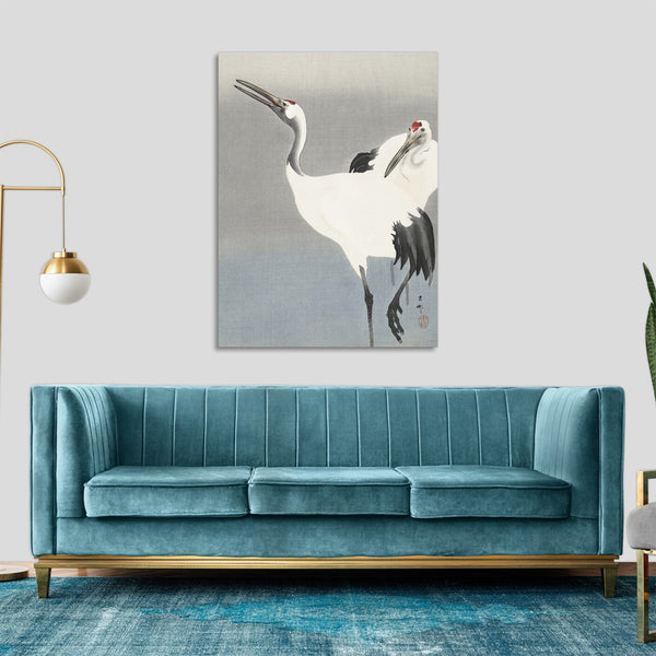 Quadro Stampa su Tela con Telaio in Legno Ohara Koson - Two cranes