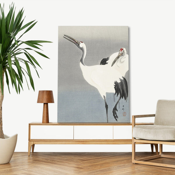 Quadro Stampa su Tela con Telaio in Legno Ohara Koson - Two cranes