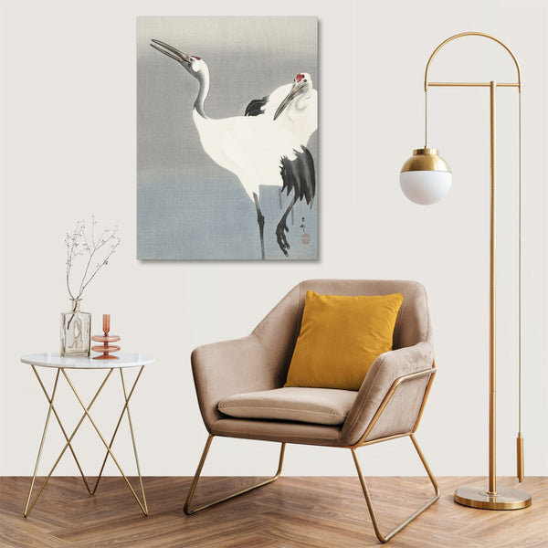 Quadro Stampa su Tela con Telaio in Legno Ohara Koson - Two cranes