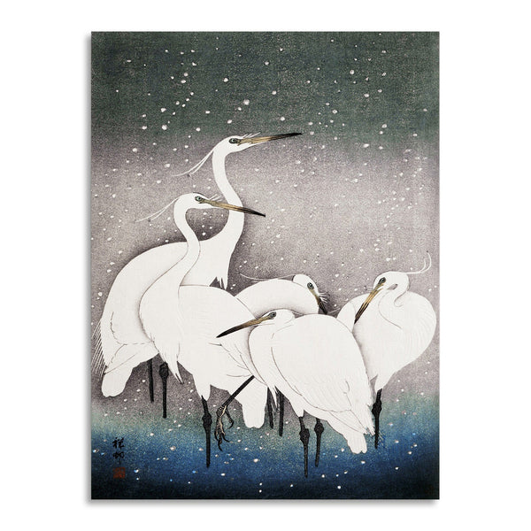 Quadro Stampa su Tela con Telaio in Legno Ohara Koson - Group of Egrets