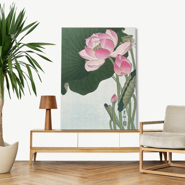 Quadro Stampa su Tela con Telaio in Legno Ogata Gekko - Blooming lotus flowers