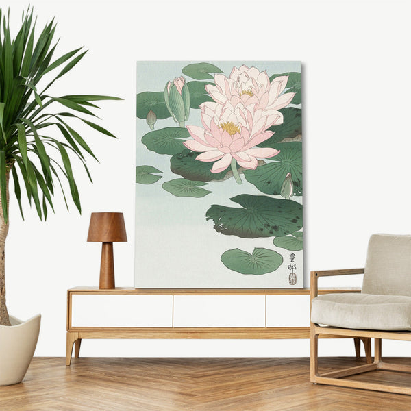 Quadro Stampa su Tela con Telaio in Legno Ogata Gekko - Blooming lotus flowers