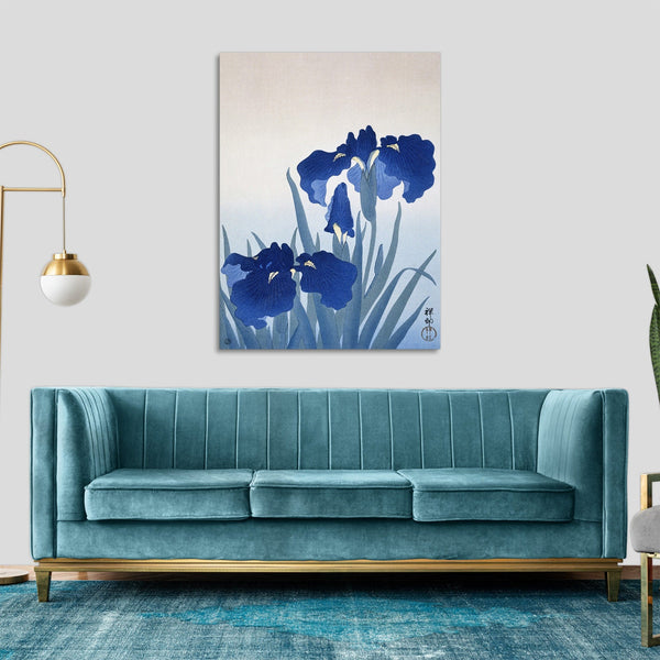 Quadro Stampa su Tela con Telaio in Legno Ogata Gekko - Iris flowers