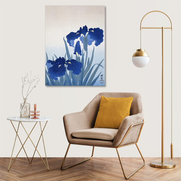 Quadro Stampa su Tela con Telaio in Legno Ogata Gekko - Iris flowers