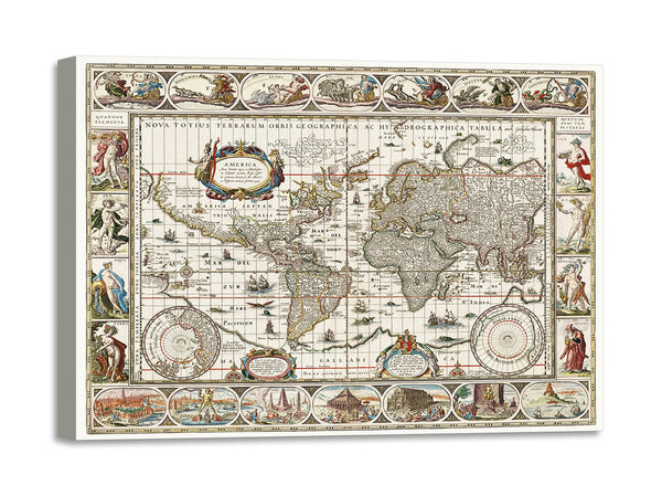 Quadro Stampa su Tela con Telaio in Legno Jan Aertse van den Ende - Nova totius terrarum orbis geographica
