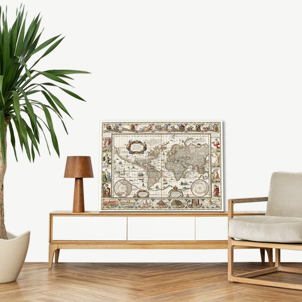 Quadro Stampa su Tela con Telaio in Legno Jan Aertse van den Ende - Nova totius terrarum orbis geographica