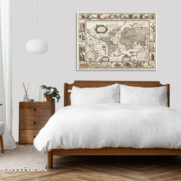 Quadro Stampa su Tela con Telaio in Legno Jan Aertse van den Ende - Nova totius terrarum orbis geographica