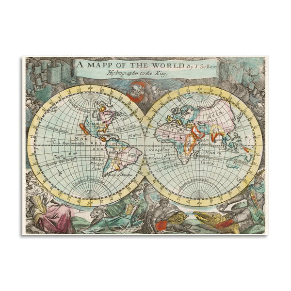 Quadro Stampa su Tela con Telaio in Legno John Playford - A mapp of the world