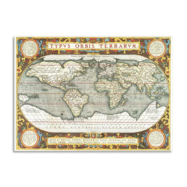 Quadro Stampa su Tela con Telaio in Legno Abraham Orteliu - Typus orbis terrarum