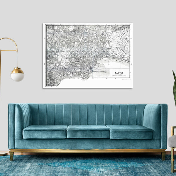 Quadro Stampa su Tela con Telaio in Legno Maps of the Naples Italy