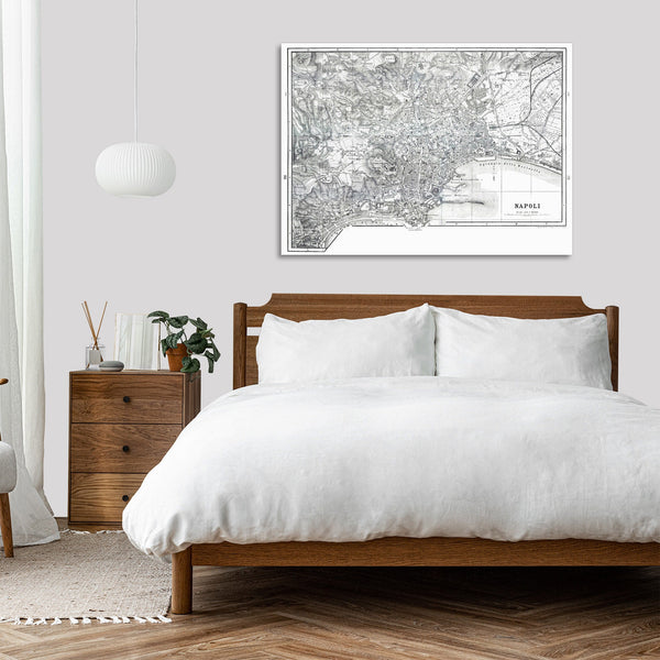 Quadro Stampa su Tela con Telaio in Legno Maps of the Naples Italy