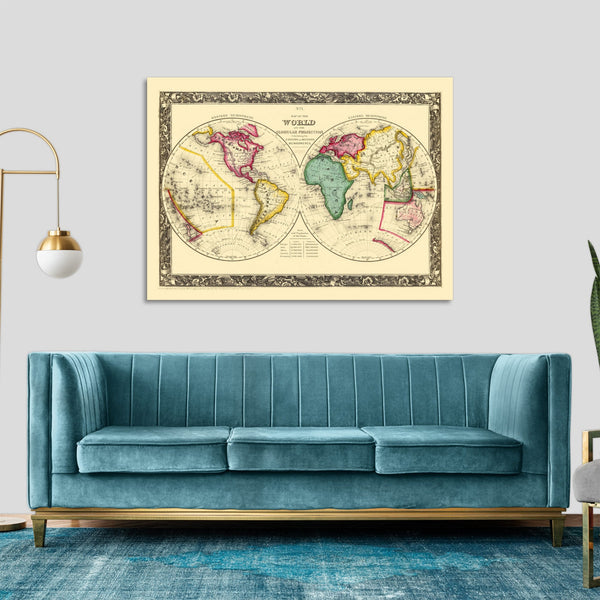 Quadro Stampa su Tela con Telaio in Legno Mitchell - World Globular Projection